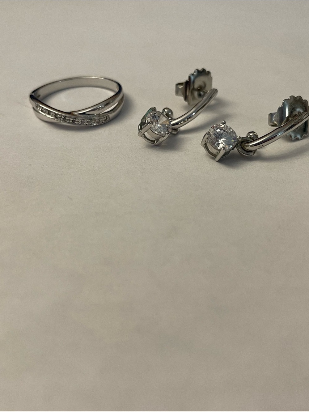 Lia Sophia Silver-Tone Crystal Ring and Stud Earrings Set - White
